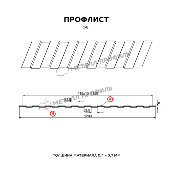 Профлист Металл Профиль C8 0.45 Полиэстер RAL 1018 Желтый цинк A фото 2