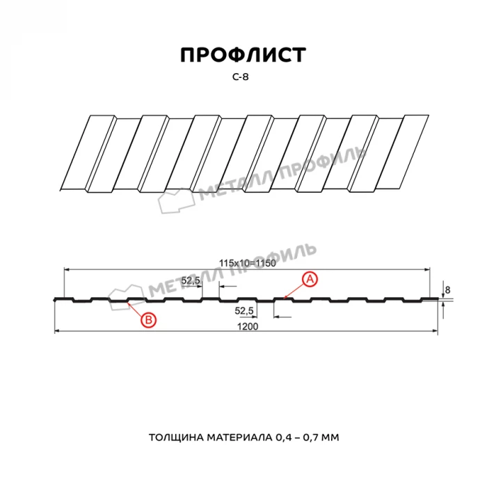Профлист Металл Профиль C8 0.45 Полиэстер RAL 6033 Бирюзовая мята A