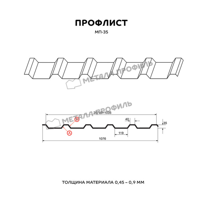 Профлист Металл Профиль МП35 0.8 Полиэстер RAL 7004 Серый B фото 2