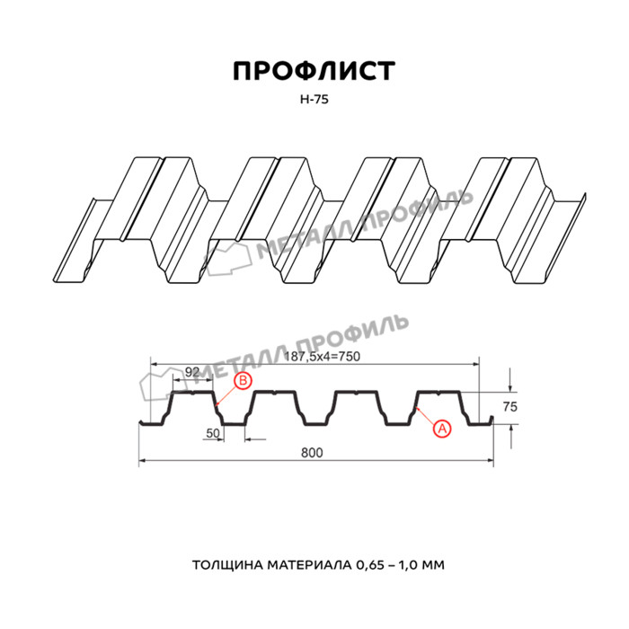 Профлист Металл Профиль Н75 0.65 Полиэстер RAL 9003 Белый B фото 2