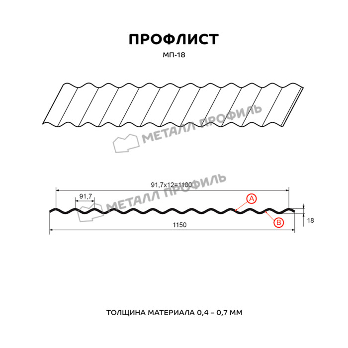 Профлист Металл Профиль МП18 0.5 NormanMP RAL 9006 Бело-алюминиевый A фото 2