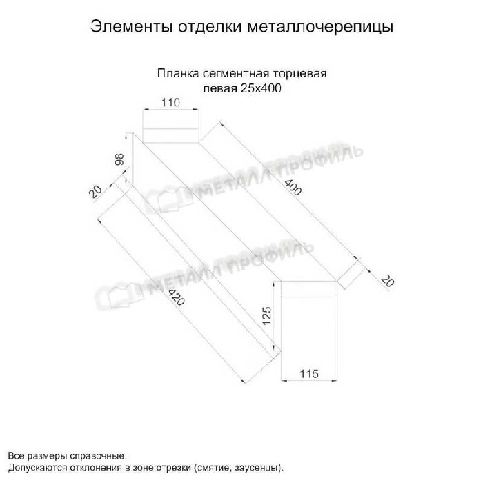 Планка сегментная торцевая левая 400 мм (PURETAN-20-RR11-0.5) фото 2