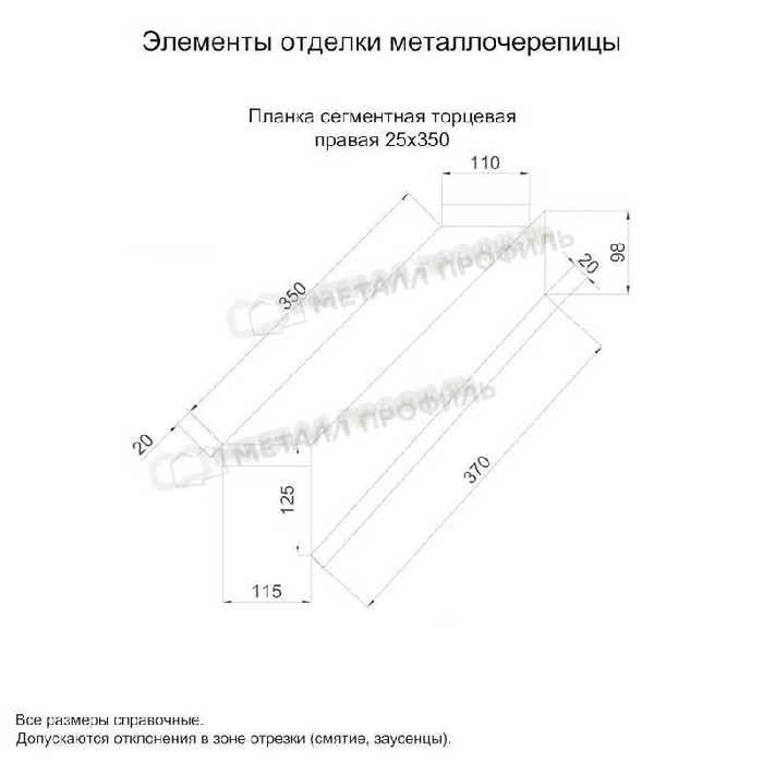 Планка сегментная торцевая правая 350 мм (AGNETA-20-Copper\Copper-0.5) фото 2