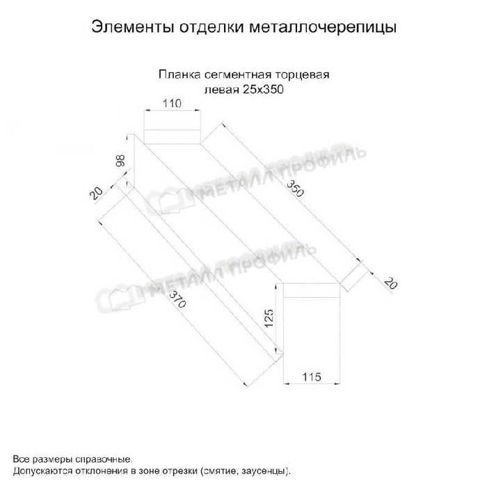 Планка сегментная торцевая левая 350 мм (AGNETA-20-Copper\Copper-0.5) фото 2