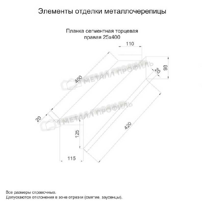 Планка сегментная торцевая правая 400 мм (PURETAN-20-RR23-0.5) фото 2