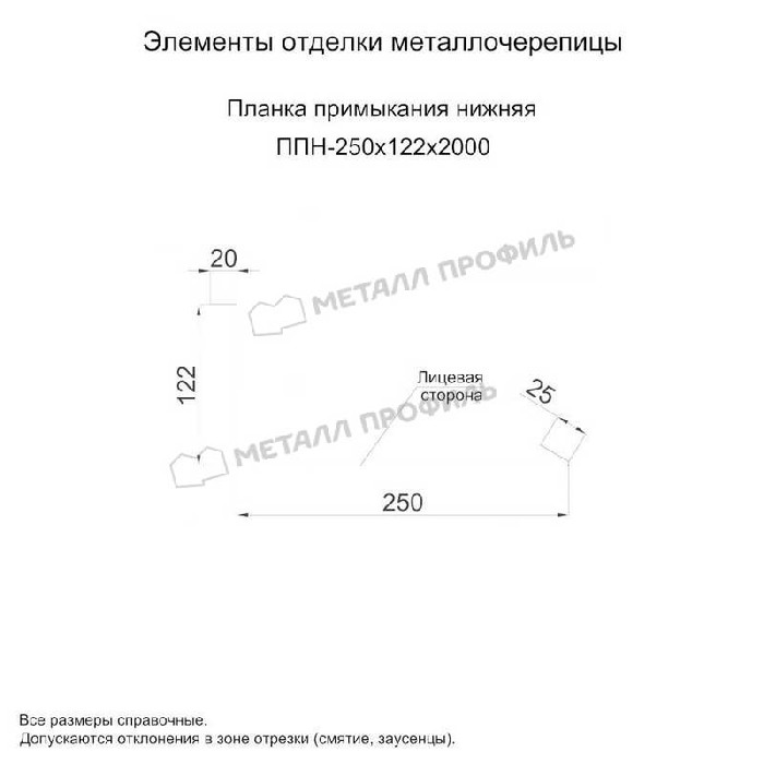 Планка примыкания нижняя 250х122х2000 (VALORI-20-Violet-0.5)