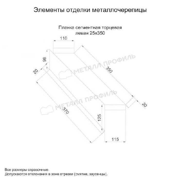 Планка сегментная торцевая левая 350 мм (PURMAN-20-3011-0.5) фото 2