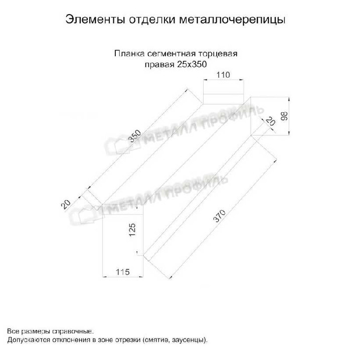 Планка сегментная торцевая правая 350 мм (PURMAN-20-Argillite-0.5) фото 2